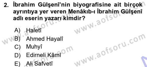 XVI. Yüzyıl Türk Edebiyatı Dersi 2015 - 2016 Yılı (Final) Dönem Sonu Sınav Soruları 2. Soru