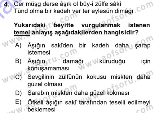 XVI. Yüzyıl Türk Edebiyatı Dersi 2015 - 2016 Yılı (Final) Dönem Sonu Sınav Soruları 4. Soru