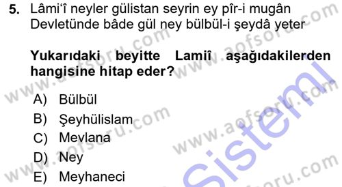 XVI. Yüzyıl Türk Edebiyatı Dersi 2015 - 2016 Yılı (Final) Dönem Sonu Sınav Soruları 5. Soru