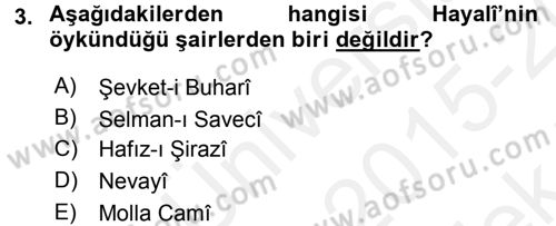 XVI. Yüzyıl Türk Edebiyatı Dersi 2015 - 2016 Yılı Tek Ders Sınav Soruları 3. Soru