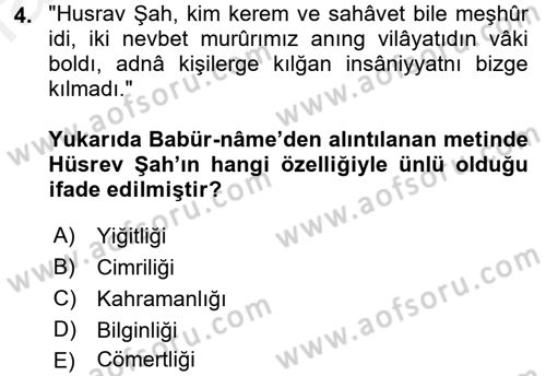 XVI. Yüzyıl Türk Edebiyatı Dersi 2015 - 2016 Yılı Tek Ders Sınav Soruları 4. Soru