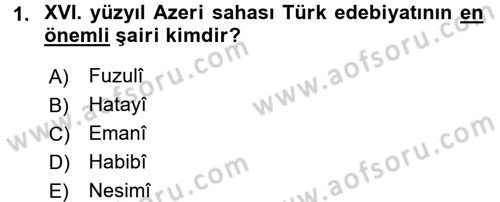 XVI. Yüzyıl Türk Edebiyatı Dersi 2016 - 2017 Yılı 3 Ders Sınav Soruları 1. Soru