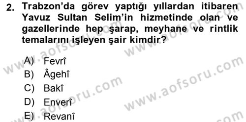 XVI. Yüzyıl Türk Edebiyatı Dersi 2016 - 2017 Yılı 3 Ders Sınav Soruları 2. Soru