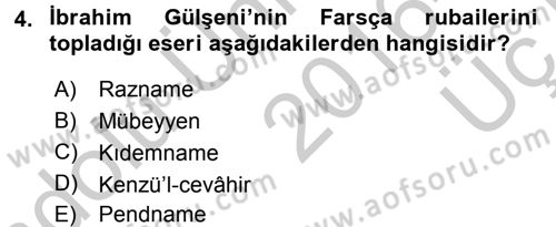 XVI. Yüzyıl Türk Edebiyatı Dersi 2016 - 2017 Yılı 3 Ders Sınav Soruları 4. Soru