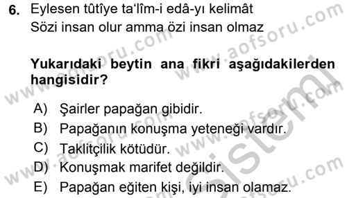 XVI. Yüzyıl Türk Edebiyatı Dersi 2016 - 2017 Yılı 3 Ders Sınav Soruları 6. Soru