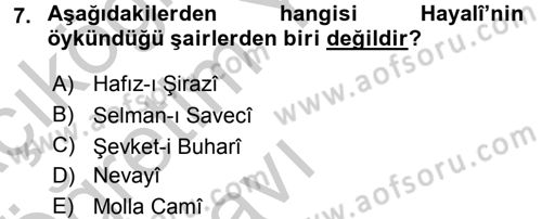 XVI. Yüzyıl Türk Edebiyatı Dersi 2016 - 2017 Yılı 3 Ders Sınav Soruları 7. Soru