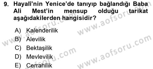 XVI. Yüzyıl Türk Edebiyatı Dersi 2016 - 2017 Yılı 3 Ders Sınav Soruları 9. Soru