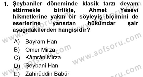 XVI. Yüzyıl Türk Edebiyatı Dersi 2016 - 2017 Yılı (Vize) Ara Sınav Soruları 1. Soru