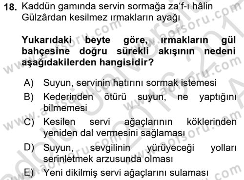 XVI. Yüzyıl Türk Edebiyatı Dersi 2016 - 2017 Yılı (Vize) Ara Sınav Soruları 18. Soru