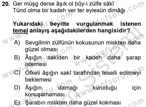XVI. Yüzyıl Türk Edebiyatı Dersi 2016 - 2017 Yılı (Vize) Ara Sınav Soruları 20. Soru