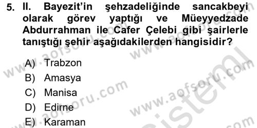 XVI. Yüzyıl Türk Edebiyatı Dersi 2016 - 2017 Yılı (Vize) Ara Sınav Soruları 5. Soru