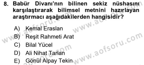 XVI. Yüzyıl Türk Edebiyatı Dersi Ara Sınavı Deneme Sınav Soruları 8. Soru