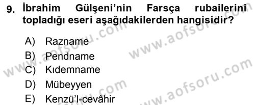 XVI. Yüzyıl Türk Edebiyatı Dersi Ara Sınavı Deneme Sınav Soruları 9. Soru