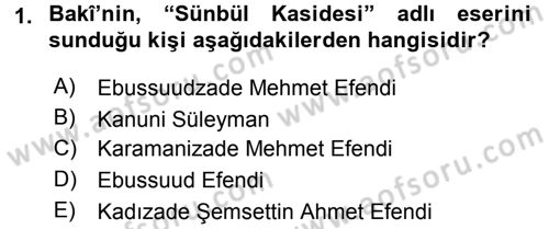 XVI. Yüzyıl Türk Edebiyatı Dersi 2016 - 2017 Yılı (Final) Dönem Sonu Sınav Soruları 1. Soru
