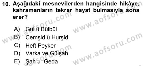 XVI. Yüzyıl Türk Edebiyatı Dersi 2016 - 2017 Yılı (Final) Dönem Sonu Sınav Soruları 10. Soru