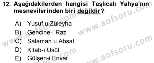 XVI. Yüzyıl Türk Edebiyatı Dersi 2016 - 2017 Yılı (Final) Dönem Sonu Sınav Soruları 12. Soru