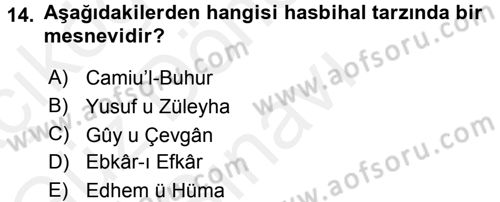 XVI. Yüzyıl Türk Edebiyatı Dersi 2016 - 2017 Yılı (Final) Dönem Sonu Sınav Soruları 14. Soru