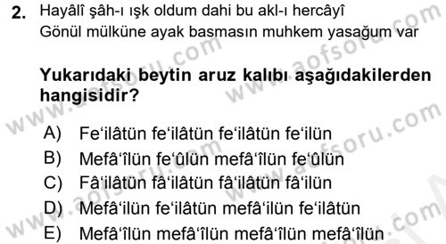 XVI. Yüzyıl Türk Edebiyatı Dersi 2016 - 2017 Yılı (Final) Dönem Sonu Sınav Soruları 2. Soru