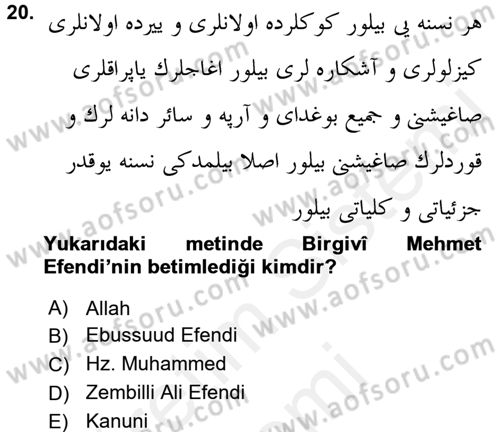 XVI. Yüzyıl Türk Edebiyatı Dersi 2016 - 2017 Yılı (Final) Dönem Sonu Sınav Soruları 20. Soru