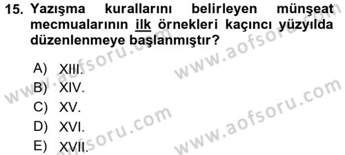 XVI. Yüzyıl Türk Edebiyatı Dersi 2017 - 2018 Yılı 3 Ders Sınavı 15. Soru