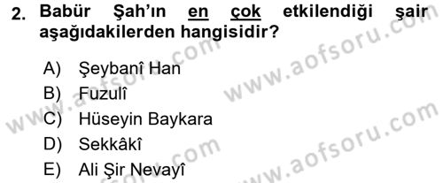 XVI. Yüzyıl Türk Edebiyatı Dersi 2017 - 2018 Yılı 3 Ders Sınavı 2. Soru