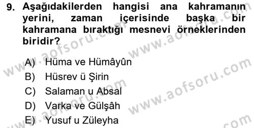 XVI. Yüzyıl Türk Edebiyatı Dersi 2017 - 2018 Yılı 3 Ders Sınavı 9. Soru