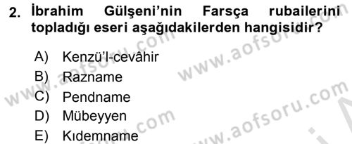 XVI. Yüzyıl Türk Edebiyatı Dersi 2017 - 2018 Yılı (Vize) Ara Sınavı 2. Soru