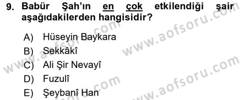 XVI. Yüzyıl Türk Edebiyatı Dersi 2017 - 2018 Yılı (Vize) Ara Sınav Soruları 9. Soru