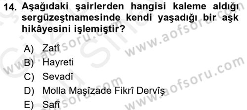 XVI. Yüzyıl Türk Edebiyatı Dersi 2017 - 2018 Yılı (Final) Dönem Sonu Sınav Soruları 14. Soru