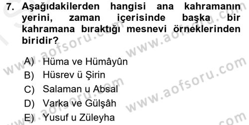 XVI. Yüzyıl Türk Edebiyatı Dersi 2017 - 2018 Yılı (Final) Dönem Sonu Sınav Soruları 7. Soru
