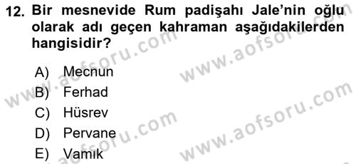 XVI. Yüzyıl Türk Edebiyatı Dersi 2018 - 2019 Yılı 3 Ders Sınav Soruları 12. Soru