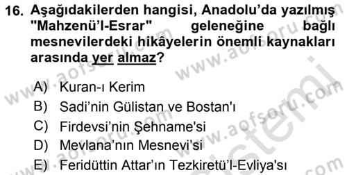 XVI. Yüzyıl Türk Edebiyatı Dersi 2018 - 2019 Yılı 3 Ders Sınav Soruları 16. Soru