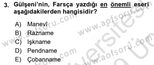 XVI. Yüzyıl Türk Edebiyatı Dersi 2018 - 2019 Yılı 3 Ders Sınav Soruları 3. Soru