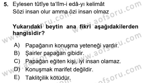 XVI. Yüzyıl Türk Edebiyatı Dersi 2018 - 2019 Yılı 3 Ders Sınav Soruları 5. Soru