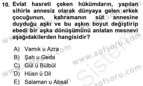 XVI. Yüzyıl Türk Edebiyatı Dersi 2018 - 2019 Yılı (Final) Dönem Sonu Sınav Soruları 10. Soru