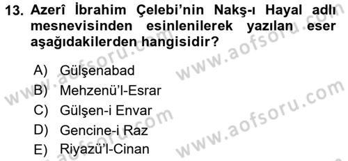 XVI. Yüzyıl Türk Edebiyatı Dersi 2018 - 2019 Yılı (Final) Dönem Sonu Sınav Soruları 13. Soru