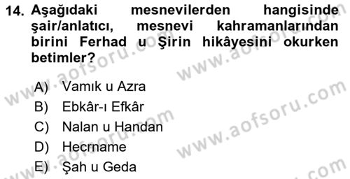 XVI. Yüzyıl Türk Edebiyatı Dersi 2018 - 2019 Yılı (Final) Dönem Sonu Sınav Soruları 14. Soru