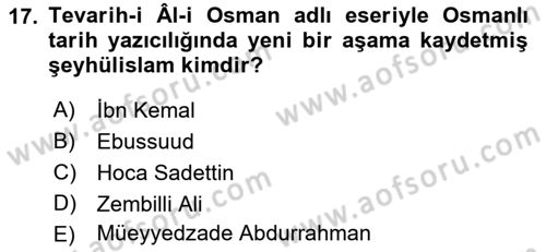 XVI. Yüzyıl Türk Edebiyatı Dersi 2018 - 2019 Yılı (Final) Dönem Sonu Sınav Soruları 17. Soru