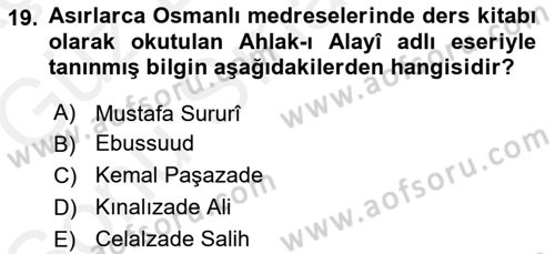 XVI. Yüzyıl Türk Edebiyatı Dersi 2018 - 2019 Yılı (Final) Dönem Sonu Sınav Soruları 19. Soru