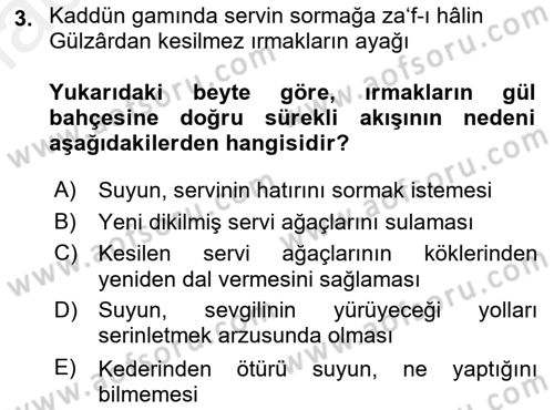 XVI. Yüzyıl Türk Edebiyatı Dersi 2018 - 2019 Yılı (Final) Dönem Sonu Sınav Soruları 3. Soru