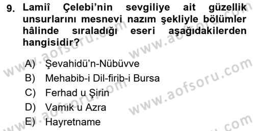 XVI. Yüzyıl Türk Edebiyatı Dersi 2018 - 2019 Yılı (Final) Dönem Sonu Sınav Soruları 9. Soru