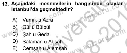 XVI. Yüzyıl Türk Edebiyatı Dersi 2018 - 2019 Yılı Yaz Okulu Sınav Soruları 13. Soru
