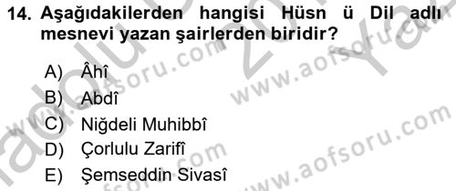 XVI. Yüzyıl Türk Edebiyatı Dersi 2018 - 2019 Yılı Yaz Okulu Sınav Soruları 14. Soru