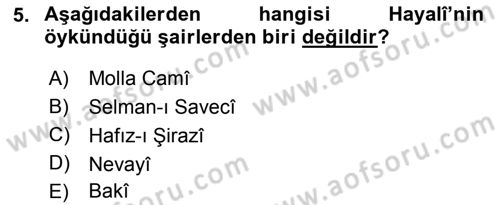 XVI. Yüzyıl Türk Edebiyatı Dersi 2018 - 2019 Yılı Yaz Okulu Sınav Soruları 5. Soru