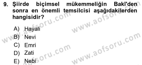 XVI. Yüzyıl Türk Edebiyatı Dersi 2018 - 2019 Yılı Yaz Okulu Sınav Soruları 9. Soru
