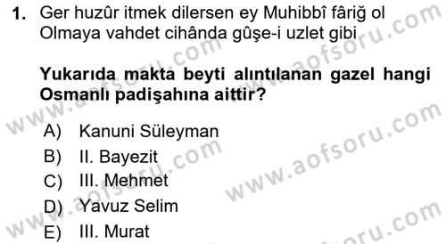 XVI. Yüzyıl Türk Edebiyatı Dersi 2019 - 2020 Yılı (Vize) Ara Sınav Soruları 1. Soru