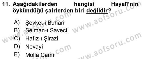 XVI. Yüzyıl Türk Edebiyatı Dersi 2019 - 2020 Yılı (Vize) Ara Sınav Soruları 11. Soru