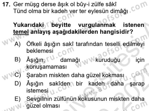 XVI. Yüzyıl Türk Edebiyatı Dersi 2019 - 2020 Yılı (Vize) Ara Sınav Soruları 17. Soru