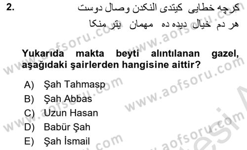 XVI. Yüzyıl Türk Edebiyatı Dersi 2019 - 2020 Yılı (Vize) Ara Sınav Soruları 2. Soru