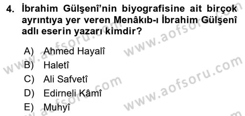 XVI. Yüzyıl Türk Edebiyatı Dersi 2019 - 2020 Yılı (Vize) Ara Sınav Soruları 4. Soru